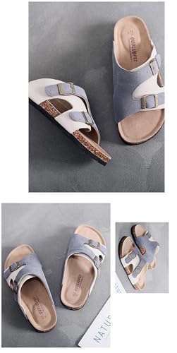 Men’s Cork Sandals, Arch Support Footbed Slippers with Buckle Straps, Nonslip Leather Casual Beach Flat Slides4