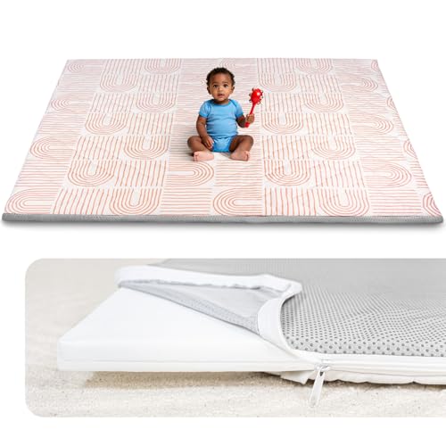 Image of Beavtaens Foam Baby Play Mat 71x59, Removable and Machine Washable Cover, Thicken Cushioning Playmat and Perfect for Playpen, Non-Slip Bottom, Easy to Clean for Infants, Toddlers & Babies(Rainbow)