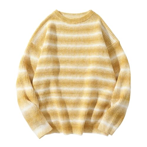 Autumn Winter Casual Sweaters Men Loose Striped Knitted Pullovers Male Round Neck Sweater4