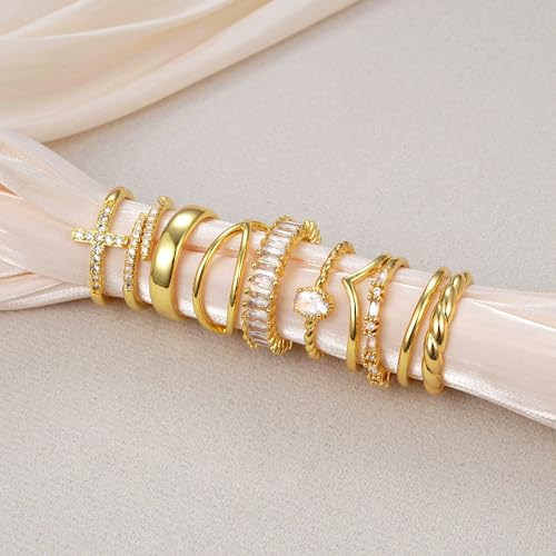 10 PCS 14K Gold Plated Rings Set for Women, Dainty Gold Knuckle Ring Non Tarnish, Simple Thumb Stacking Rings Pack Size 6/7/8/9/103