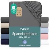 Twinzen Spannbettlaken Baumwoll-Jersey 80x160 Anthrazit Steghöhe 15 cm