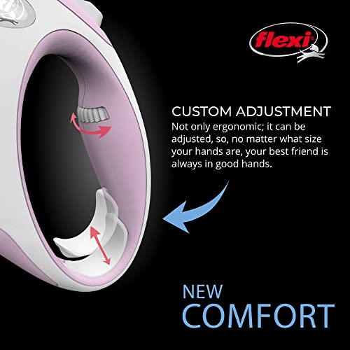Flexi New Comfort einziehbare Hundeleine (Band), ergonomisch, robust und verhedderungsfrei, für Hunde bis zu 25 kg, 5 m, Größe M, Pink/Rosa