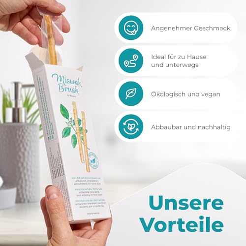 BLISSANY Miswak 1er Pack - 5 Stück - Natürliches Zahnputzholz zur sanften Zahnreinigung – Vegan & Plastikfrei – Traditionelle Miswak-Sticks aus Salvadora Persica für die tägliche Zahnpflege