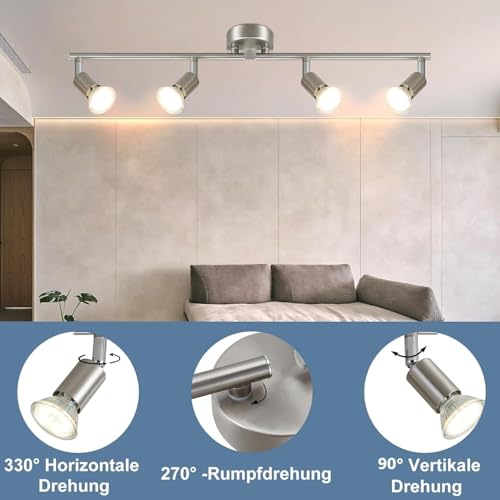 Glitzerlife LED Deckenstrahler 4 Flammig Deckenleuchte - Deckenlampe Deckenspot GU10 Küchenlampe Modern Schlafzimmerlampe innen Schwenkbar 350° für Wohnzimmer Flur Ohne Leuchtmittel