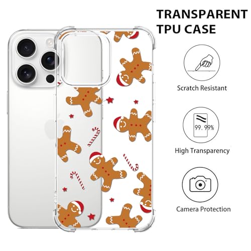 YESPURE Christmas Case for iPhone 16 Pro Clear with Gingerbread Man Pattern Phone Case Transparent Soft TPU Bumper Cover Shockproof Protective Case Cover for iPhone 16 Pro - Gingerbread Man by YESPURE - Used condition - Image 2