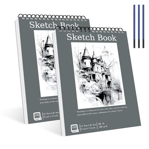 La mejor selección de Carpetas de dibujo los preferidos por los clientes. 49 2PC Cuaderno de Bocetos Dibujo Profesional, 22.9 x 30.5cm Block de Dibujo Encuadernado en Espiral, 100 Hojas 68lb/100gsm Libreta de Dibujo con Papel Acuarela de Alta Calidad y 3...