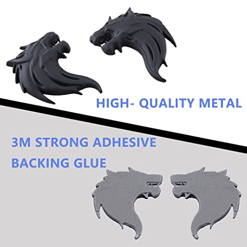 Image of 2pcs Cool Wolf Head Car Side /Rear /Front Decorations Badge Emblem 3D Self-Adhesive Nameplate Sticker for Car (Black)