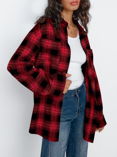 Image of Trendy Queen Women Flannel Shirts Plaid Tops Button Down Shackets | Fall Winter Jackets, Cute Tops, Long Sleeve Shirt, Button Down Casual Coats