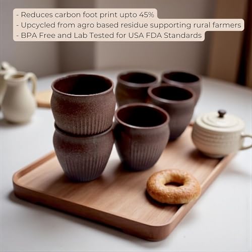Image of Happy Cove Eco Friendly Cup Set of 6 for Tea | Biocomposite Rice Husk & Bamboo Fibre | 225ml Unbreakable Chai Cups | Microwave Safe Tea Kulhad | Hot & Cold Coffee Mug, Milk & Tea Cup Set