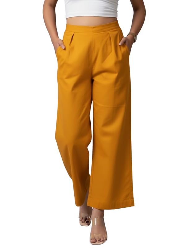 Image of Moirai Pure Cotton Wide Leg Women Trouser Stylish Mid Rise Relaxed Straight Fit Loose Pants Casual Travel Office Formal Wear