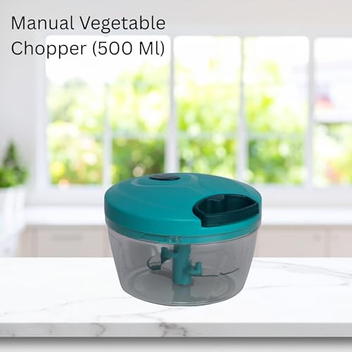 Image of Hornbills Vegetable Manual Chopper with 3 Blades 500ml Kitchen Multi Blade Food Chopper for Vegetables Onion Garlic Hand Chopper Stainless Steel Blade Compact Vegetable Portable Mini Chopper | Green
