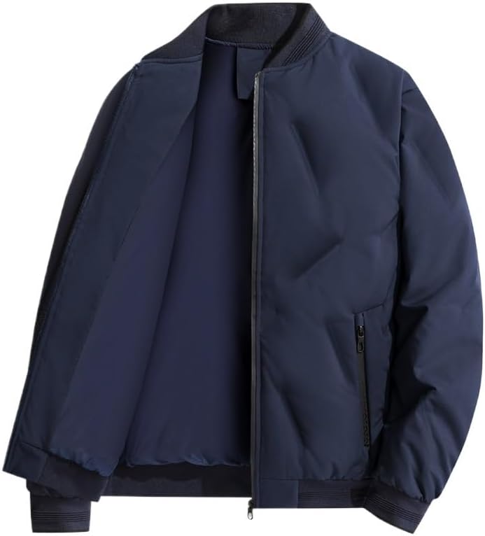 Mens Stand Collar Down Jackets Winter Thick Warm Windproof Waterproof Casual Baseball Insulated Puffer Coat