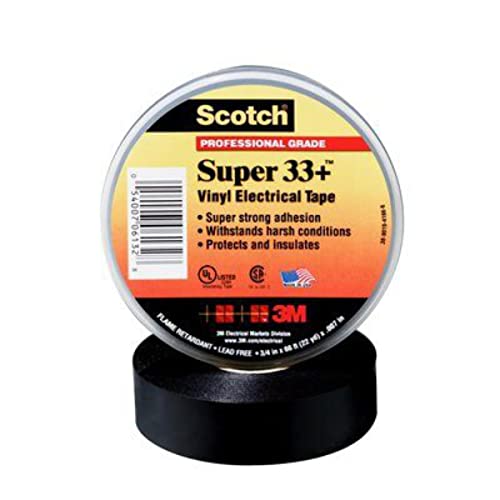 Image of 3M Scotch Super 33+ Electrical Tape, 1 in x 36 yd (108 ft), 1 Roll, Black | Premium Grade All-Weather Vinyl, Resistant to Abrasion, Moisture, Corrosion, Alkalies, Long Roll