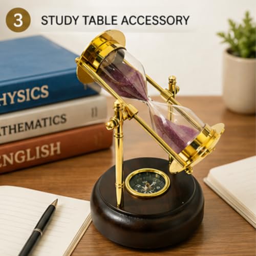 Image of Sand Timer sandclock Antique Brass Sand Timer with Compass on Wooden Base Hourglass Clock Nautical Theme Decor