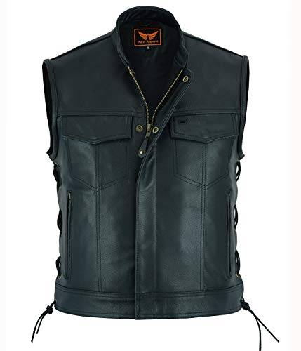 A&H Apparel Mens Genuine Top-grain Leather Vest Biker Vest Concealed Carry Durable Vest (XXX-Large)