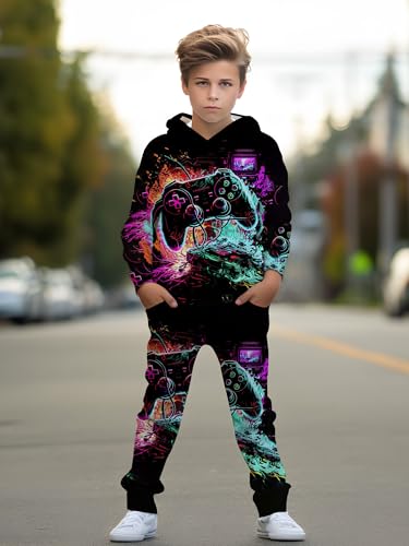 Image of boys' clothing sets, 2-Piece Hoodie & Pants Outfits for Boys Size 4-14 | Lightweight Non-Fleece Fall & Spring Clothing Sets