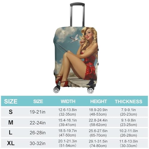 Pinup Girl with Fishing Pole Luggage Cover Suitcase Protector Travel Baggage Covers for Men Women M2