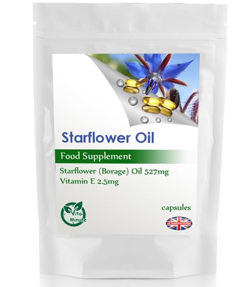 Starflower (Borage) Oil 530mg Capsules, Cold Pressed, Skin, Blood, Health, Joints Support, Natural Omega-6 (Pack of 60)