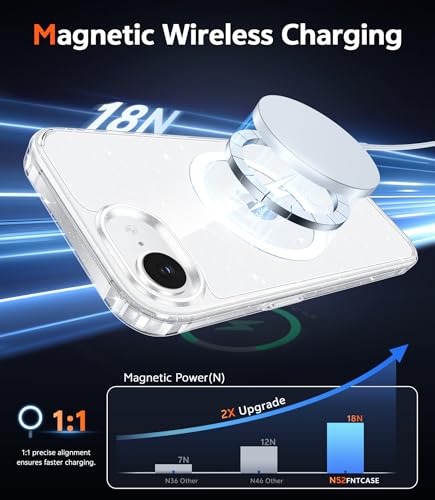 Image of FNTCASE for iPhone 17e & iPhone 16e Case Clear: Magnetic Phone Cases Compatible with Magsafe Slim Anti Yellowing Military Grade Drop Protection Transparent Cell Cover (B-Glitter Magnetic)