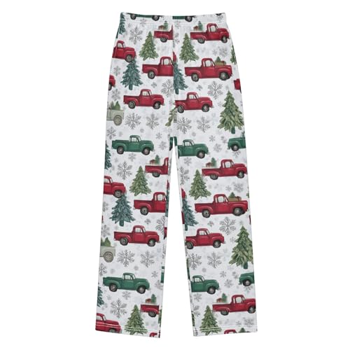 Red Vintage Truck Xmas Pajama Lounge Pants with Pockets Sleepwear Soft Elastic Waist PJ Bottoms 6-14 Years