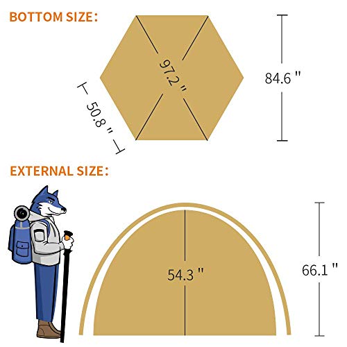 Hewolf Waterproof Instant Camping Tent - 2/4 Person Easy Quick Setup Dome Family Tents For Camping,Double Layer Flysheet Can Be Used As Pop Up Sun Shade (Camel) #TOP4