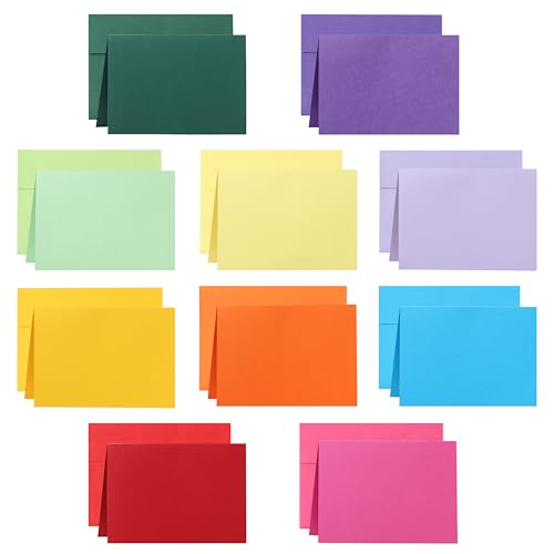 Guakicae 10 Assorted Colors Greeting Cards and Envelopes 5 x 7 Printable Blank 300GSM Folded Cardstock and A7 Envelopes Self Seal 20 packs for Invitations, Wedding, Thank You Cards, Birthday