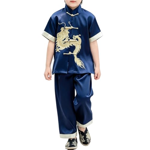 Image of Kids Boys Traditional Chinese Kung Fu Outfit Embroidery Dragon Tang Uniform Martial Arts Suits