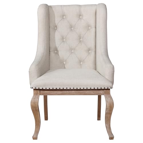 Coaster Home Furnishings - Brockway - Set of 2 Fabric Arm Chairs - Button Tufting, Nailhead Trim, Rolled Arms - Transitional - Dining Room and Kitchen - Cream and Barley Brown - 110293