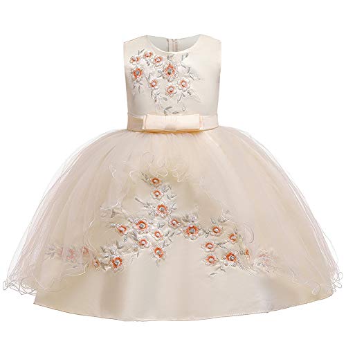 Robe de soirée fille en tulle beige à fleurs brodées de qualité