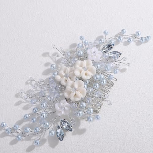 Peine para cabello con perlas y cristales para boda miniatura 3