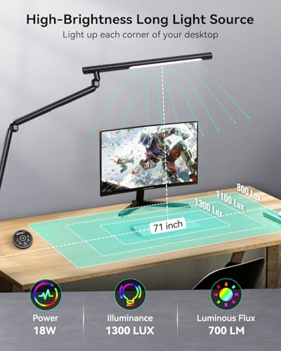 Image of LED Desk Lamp with Clamp, Dual-Light Architect Lamp with RGB Light & Remote