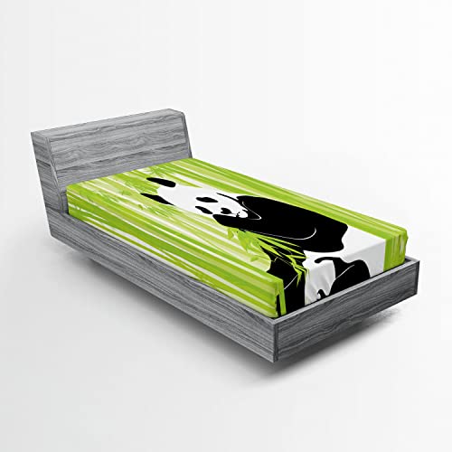 Ambesonne Animal 2 Pack Fitted Sheet, Panda in Wild Exotic Forest, Bed Cover All-Round Elastic Deep Pockets 2 Pieces, Package Contains 2 Twin Size Fitted Sheets, Lime Black