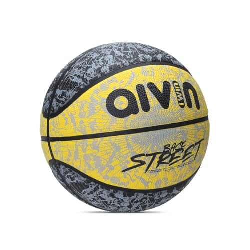 Image of Aivin Back Street Basketball, Rubberized Moulded Basketball Game, for Match, Training, Outdoor Ball, Durable for Practice, Suitable for All Surface, 8 Panel, Material-Rubber (Yellow /Black) Size 7