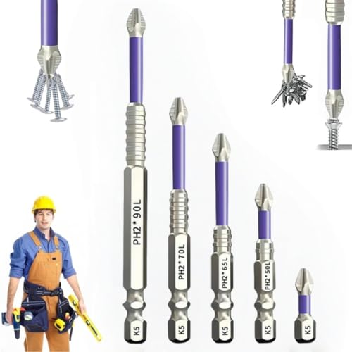 K5 Schlagfestes Anti-Rutsch-Bit-Set,Hochmagnetisches Schraubendreher-Bohrer-Set,Rutschfester Bitschraubendreher Sets,Schlagschrauber Bits Für Handbohrmaschinen & Schlagschrauber (25-50-65-70-90 Mm)