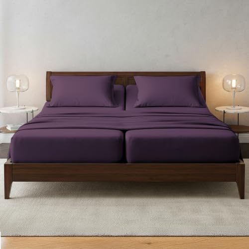 Image of Elegant Comfort Luxury 1500 Premium Hotel Quality Microfiber 5-Piece Sheet Set - Wrinkle Resistant, All Around Elastic Fitted Sheet, Deep Pocket up to 16 inch, Split King, Eggplant-Purple
