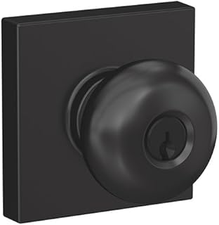 Schlage F51A PLY 622 COL Plymouth Knob with Collins Trim Keyed Entry Lock, Matte Black