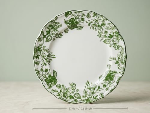 Image of Bodhi House 4-Piece Green Leaf White Porcelain Dinner Plates Set | Lightweight, Chip Resistant | Microwave & Dishwasher Safe | Elegant Tableware for Home Dining, Parties & Gifting