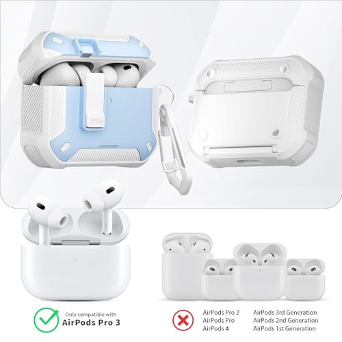 Image of for AirPods Pro 3 Case with Magnetic Lock and Phone Stand, Compatible with Magsafe Charging,with Carabiner&Cleaner kit for Apple iPod Pro 3rd Generation Cover(2025) Men Women (Light Blue)