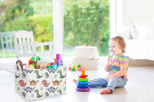 Image of Rectangular Dinosaur Basket,Kids Baskets.Dinosaur Bins for Boys, Cute Bins with Handles.Space Bin,Toys Box,Books Baskets,Gifts Bin. (Dinosaur basket)