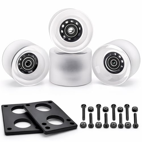 Frcctre 4 Pack 70mm Longboard Wheels Hardness 80A PU Soft Cruising Wheel with ABEC-9 Bearings and Spacers for Skateboard Longboard and Cruisers