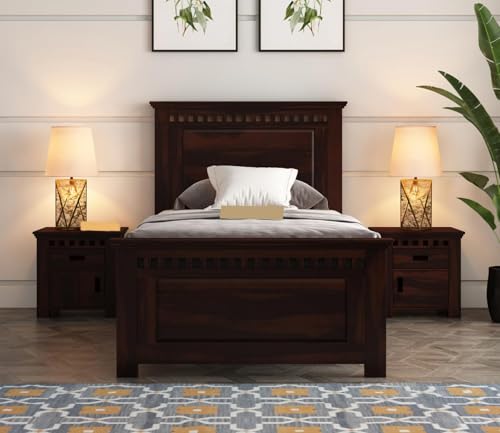 Image of CRAFT D ARTS Sheesham Wood Single Size Bed Without Storage | Wooden Single Bed | Space Saving Low Floor /Lying /Rise /Level /Profile Cot Bed for Bedroom | Adolph, Walnut Finish
