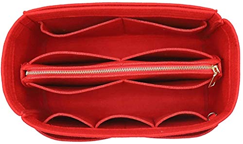 Image of Felt Purse Bag Organizer Insert with zipper Bag Tote Shaper for Speedy Neverfull 8021 SM Red