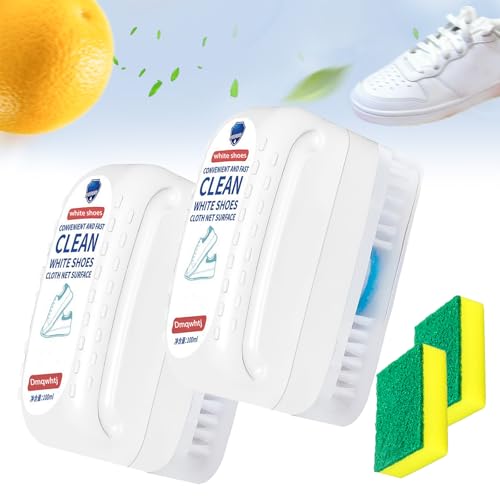 Dmqwhtj 2-in-1 Shoe Brush, 2024 Upgrade White Shoe Cleaner, for Clean White Shoes, Soft Bristles, with Soap Dispenser and Cleaner, Press Foam, No Need to Rinse (2PCS)