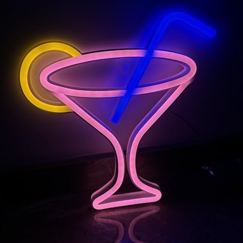 Image of Cocktails Neon Sign for Wall Decor ,Cocktails Happy Hour Neon Sign Man Cave Bar Home Art Neon Light Handmade LED Neon Lights Signs for Bedroom Beer Bar Neon Light Sign Hotel Party Club