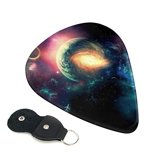 FUCVNPZ Púas de guitarra de celuloide, 6 unidades, púas de guitarra espaciales de realidad virtual, calibres finos, medianos y pesados para guitarras eléctricas acústicas, bajo o ukelele