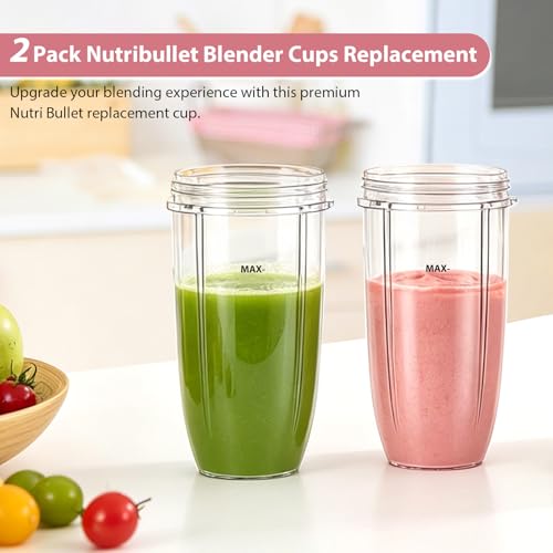 Image of Pure Realm 2 Pack 32oz Replacement Cups for NutriBullet 600W & 900W High-Speed Blender Systems, Large Leak-Proof Mixing Mugs,Dishwasher Safe, Compatible with nutribullet replacement cups,BPA-Free