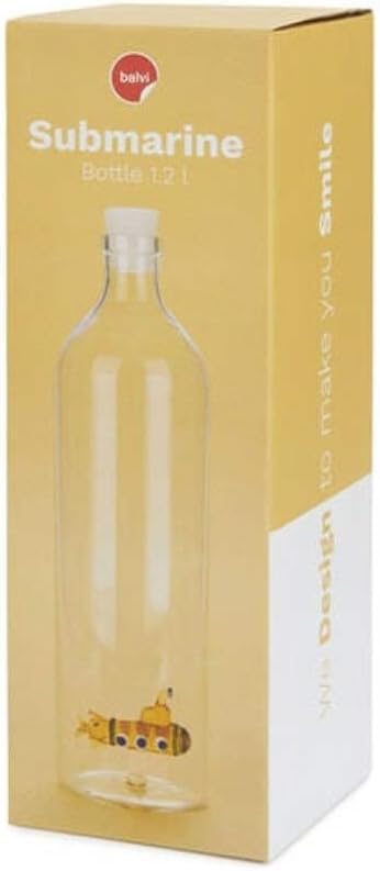 Balvi Atlantis Submarine Bottle - Fun and Unique Glass Water Bottle with Submarine Design, 1.2L Borosilicate Glass Carafe for Home, Kitchen, or Office - Botella Submarina