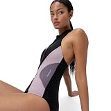 Speedo Damen Colourblock Badeanzug mit Frontreißverschluss | Badeanzug Schwimmbekleidung, Anthracite, M