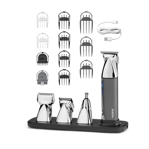 BaByliss Cortapelos Super-X Metal – Máquina de cortar el pelo inalámbrica, Cuchillas de acero japonés, 10 peines guía, 2 peines guía cónicos, Batería de litio, Empuñadura metálica, Negro, E996E