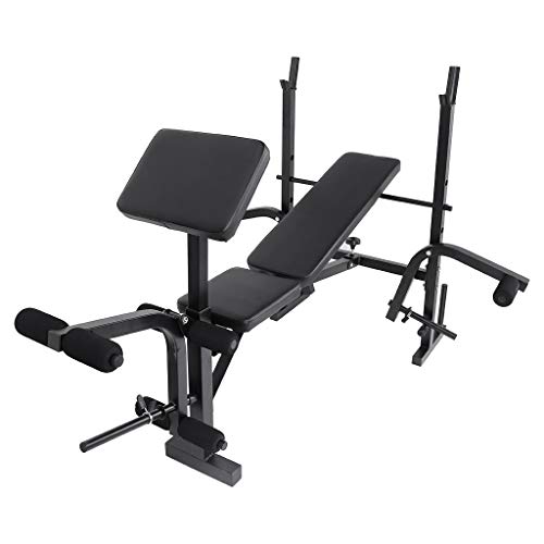 Srogem Workout Station Adjustable Olympic Weight Combo Workout Bench with Squat Rack and Leg Extension (Black)